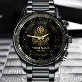 Personalisierte US-Veteranen-/Soldatuhr aus schwarzem Edelstahl